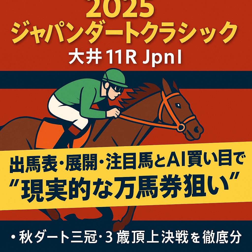 【ジャパンダートクラシック2025予想｜大井11R JpnI】出馬表・展開・注目馬とAI買い目で“現実的な万馬券狙い”｜秋ダート三冠・3歳頂上決戦を徹底分析