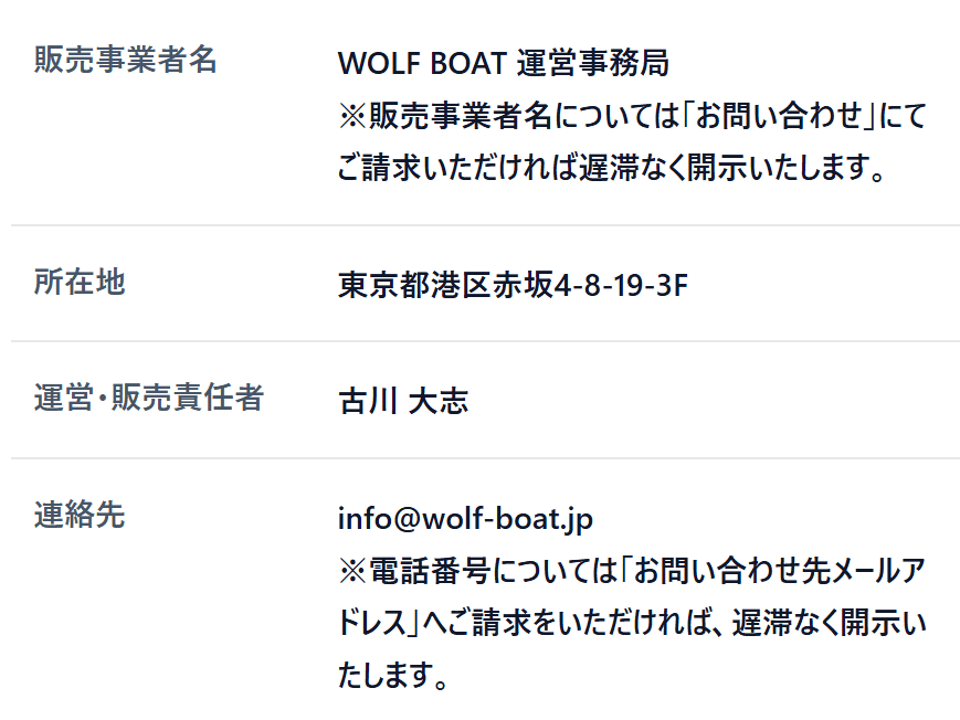 ウルフボート_運営情報